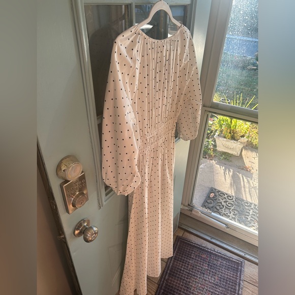 NWT WAYF Veronica Ivory Polka Dot White & Black Bow Tie Cotton Maxi Dress Small - Picture 5 of 14